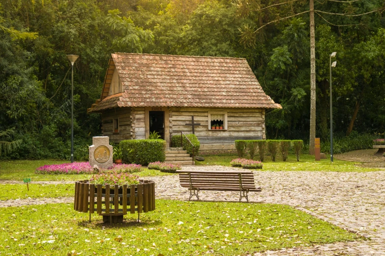 this is an old cabin building in the backyard