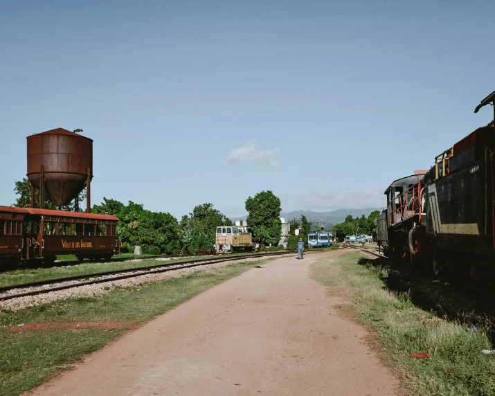 an empty train track with many railroad tracks