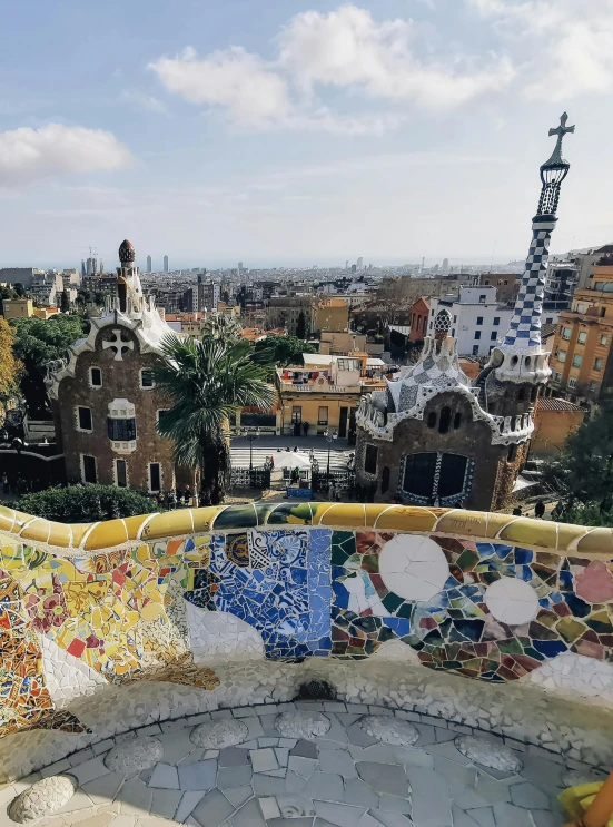 an artistically designed bench on the roof of a building