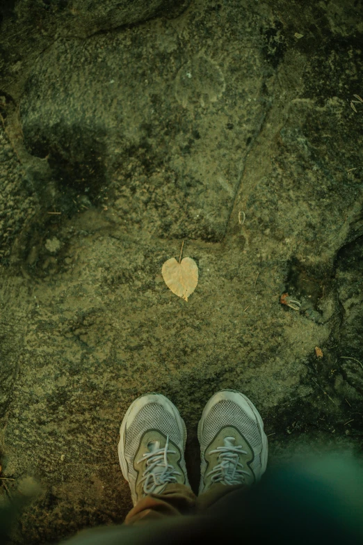 a person is standing on the ground next to their feet