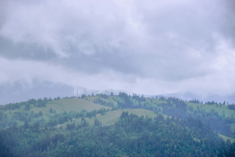 hills are covered with green grass and trees