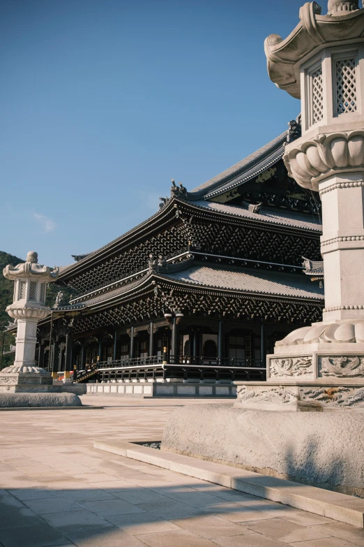 this building has pillars and intricate carvings in it