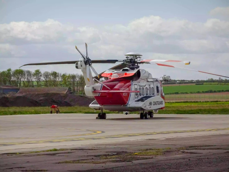 there is a helicopter sitting in an airport runway