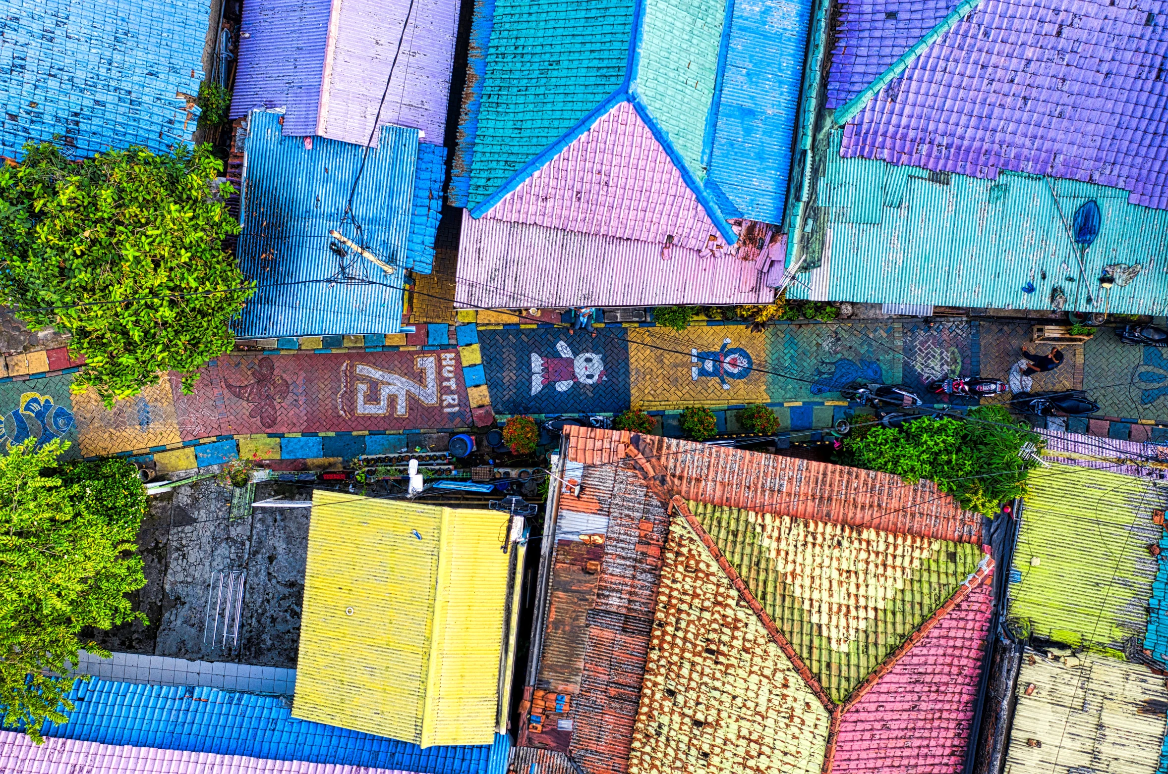 a colorful picture with different colors of a building