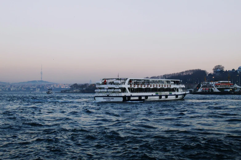 a large boat that is floating down some water