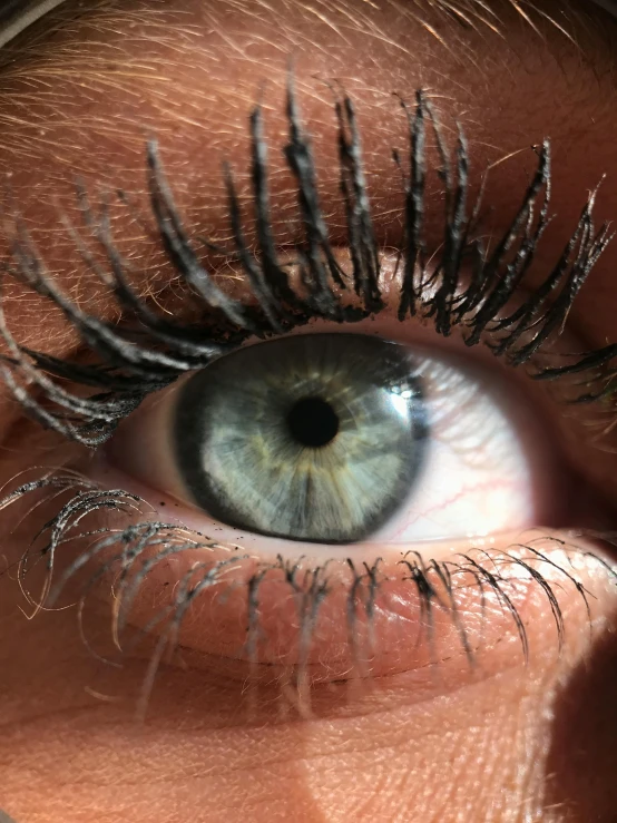 a very close s of an eye with long black lashes