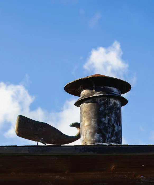 the roof of a house with a bird on it