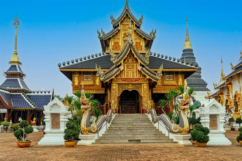 a very ornate and colorful structure made of stones