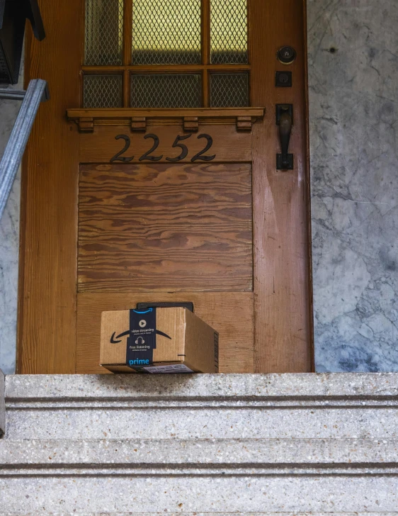 a piece of luggage sitting outside a door