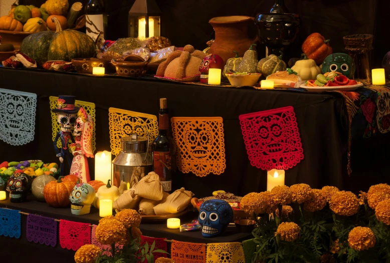 some candles and other colorful decorations are on display