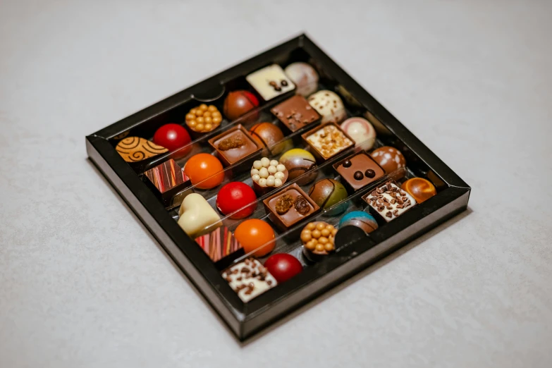 a box with assorted sweets in it