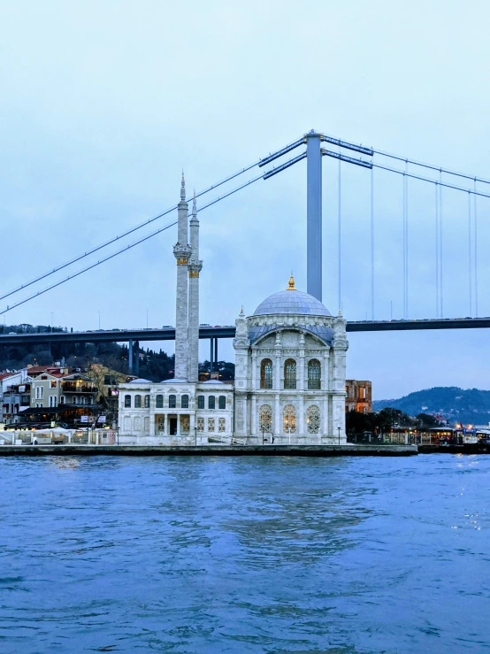 there is an old building on the water