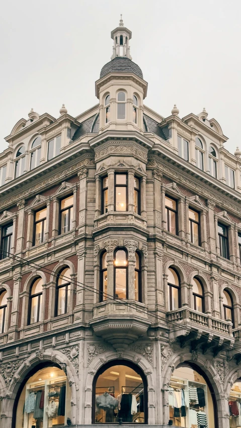 the front entrance of a building in the city