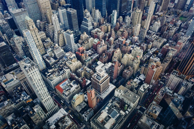 an aerial view of many buildings in new york city