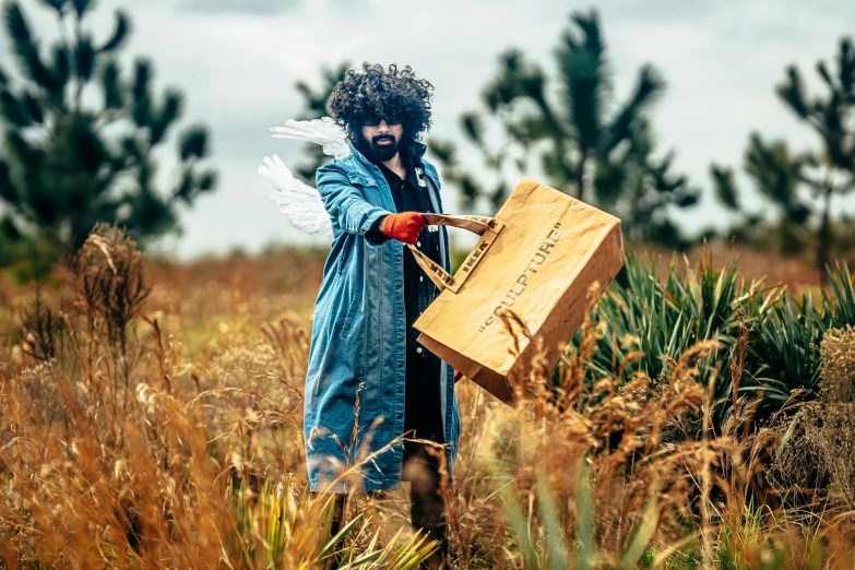 a man dressed as a character in the field