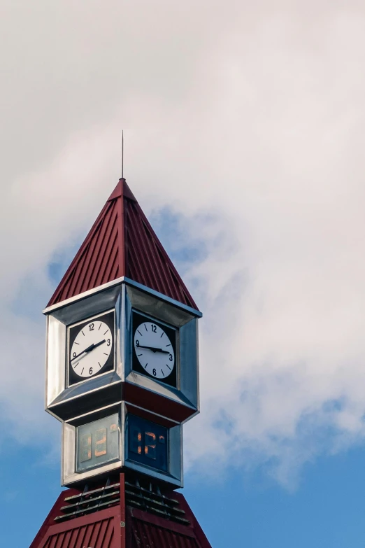 a large clock tower beneath a partly cloudy blue sky