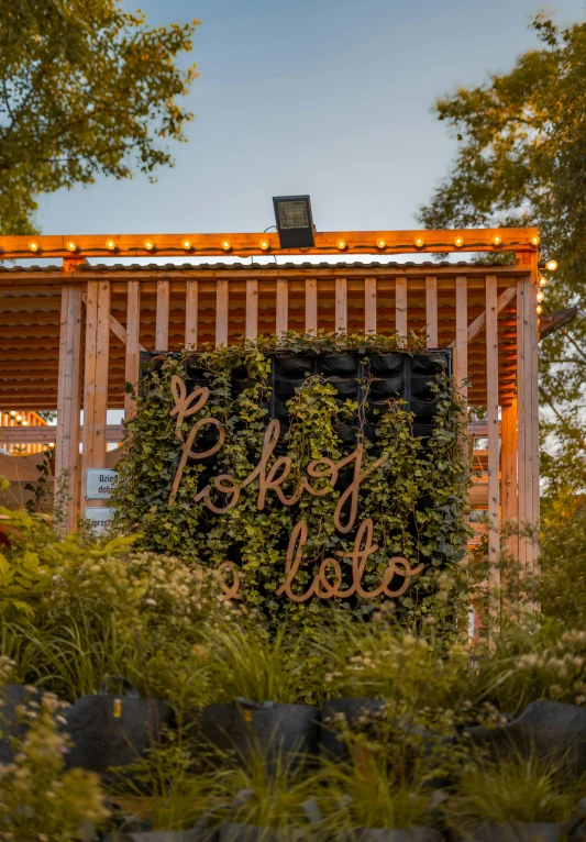 an outdoor patio area is adorned with green plants