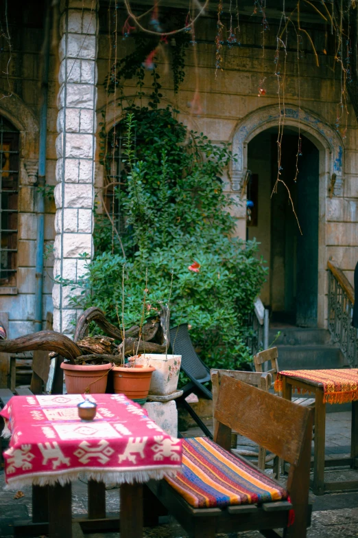 this is an outdoor area with chairs and tables