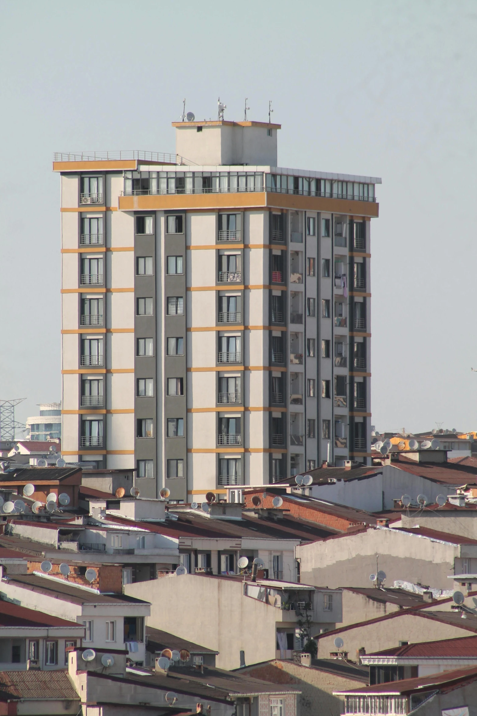 the building is in the distance in the foreground