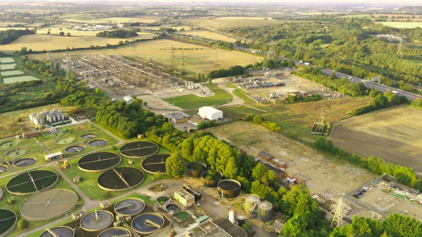 an aerial view of a large industrial area