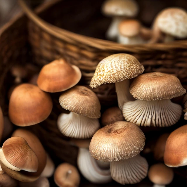 small white mushrooms sitting in a basket