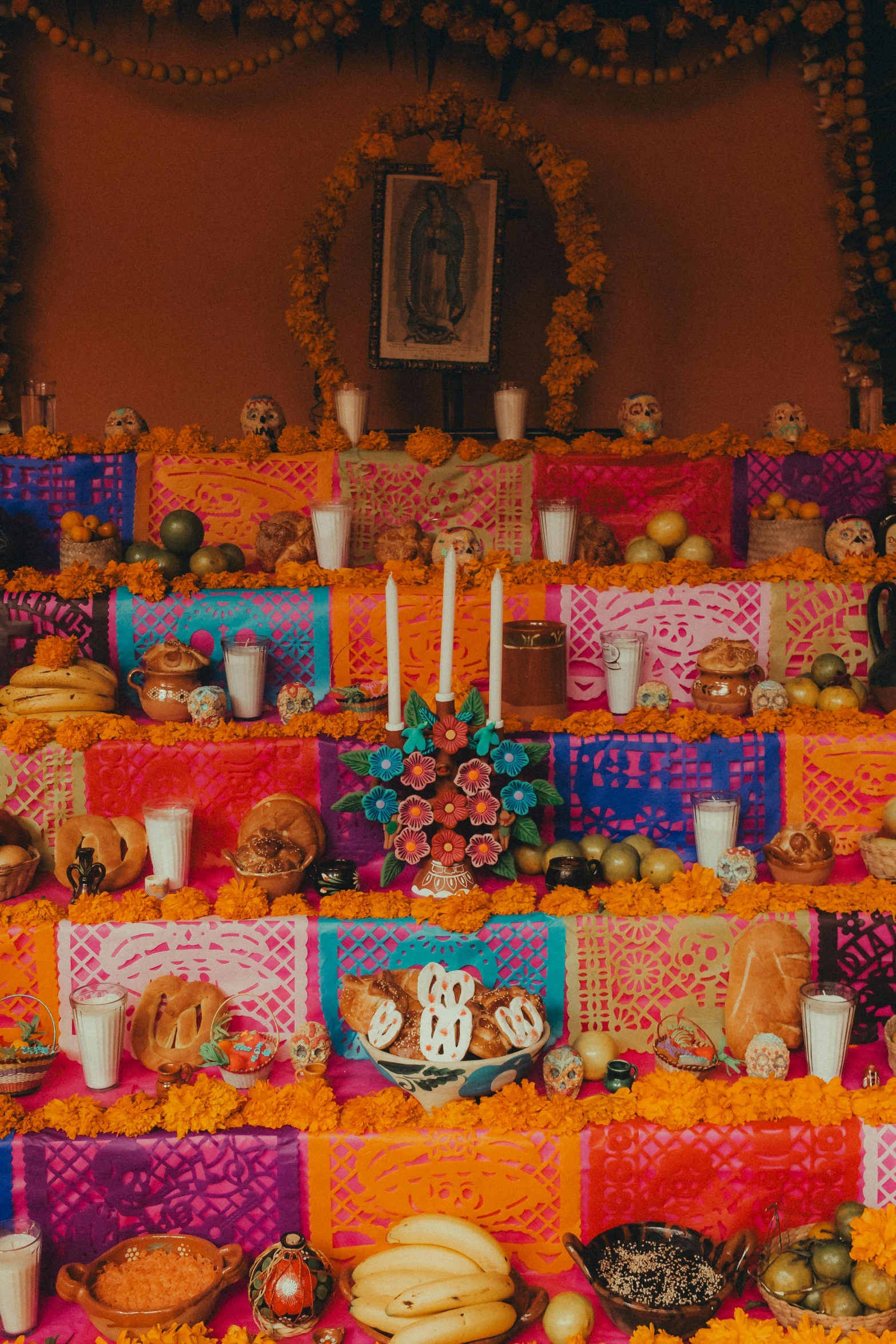 a decorated table with different foods and decorations