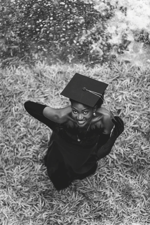 a girl with her graduation cap on her head