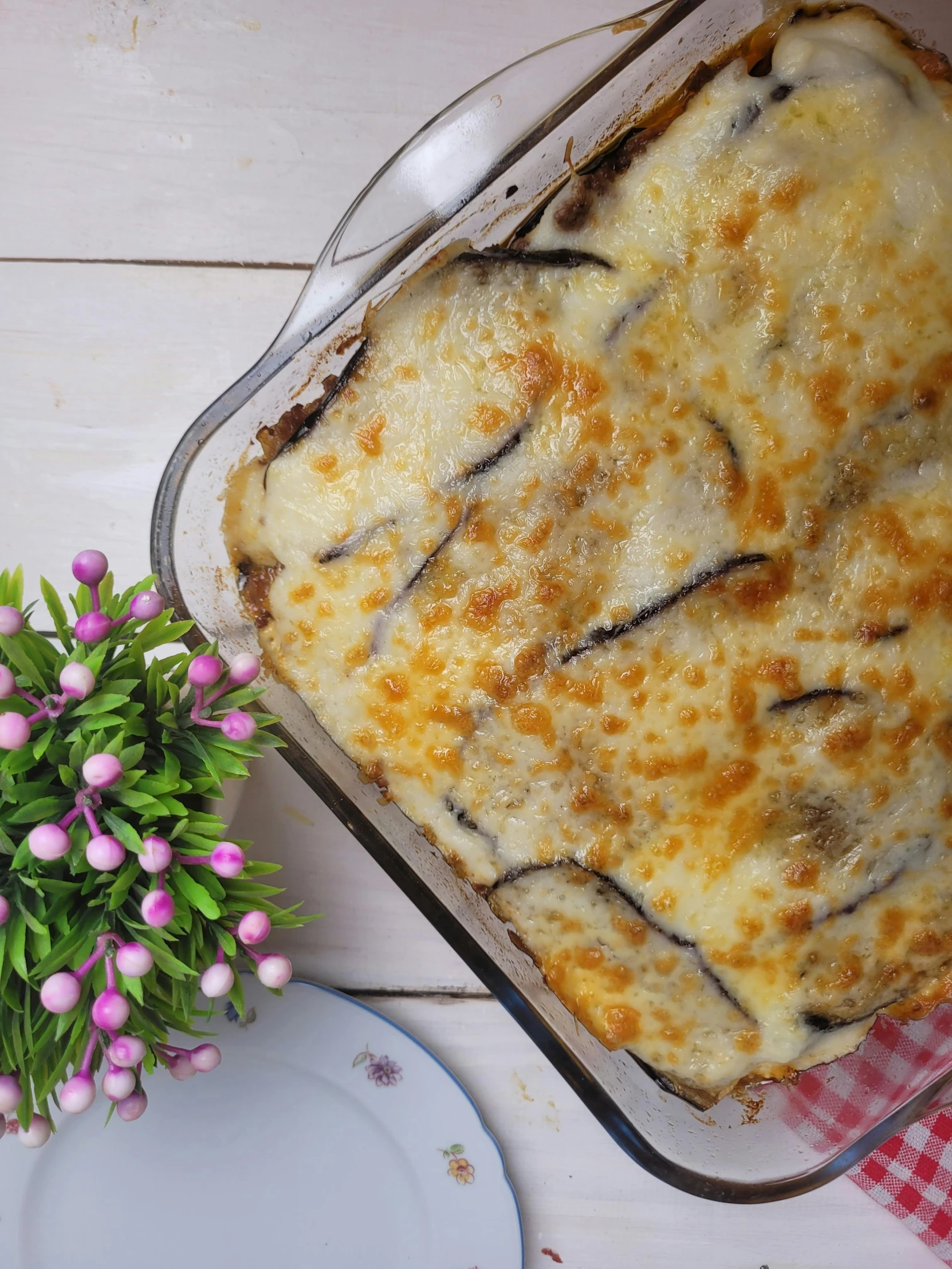 the casserole has been cut open and is ready to be eaten