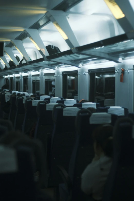 the inside of an airplane cabin is almost empty