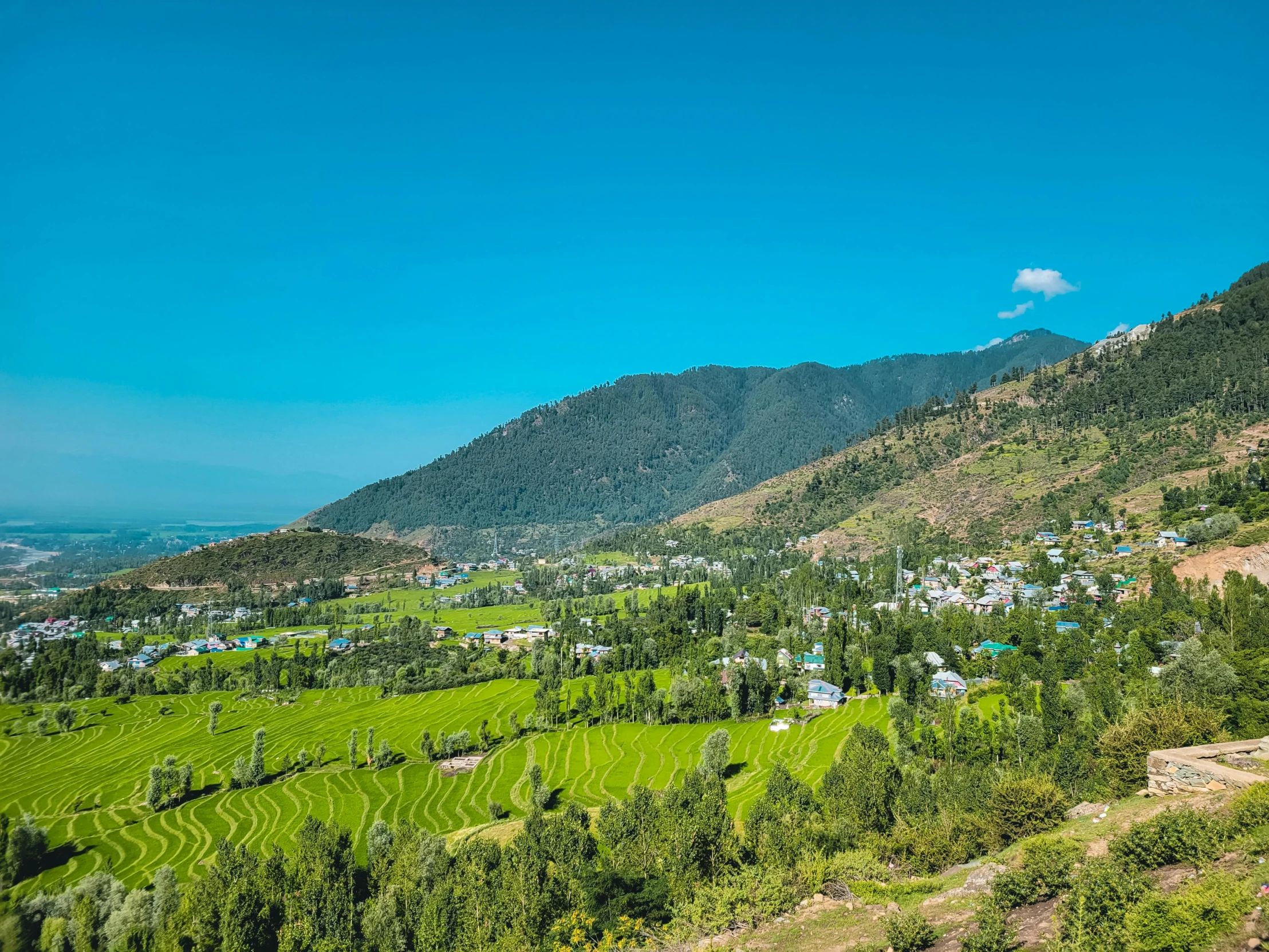 the beautiful scenery of mountains and rice fields