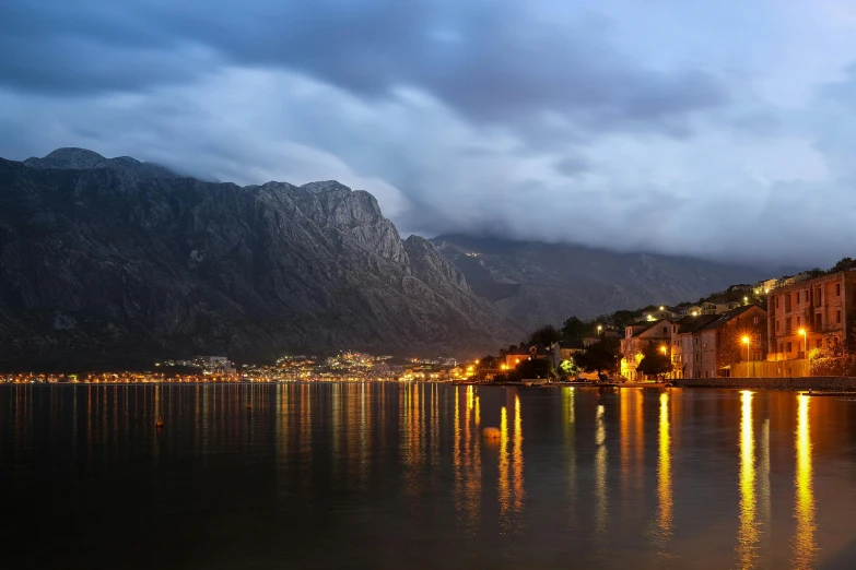 the coast line is lit up at night