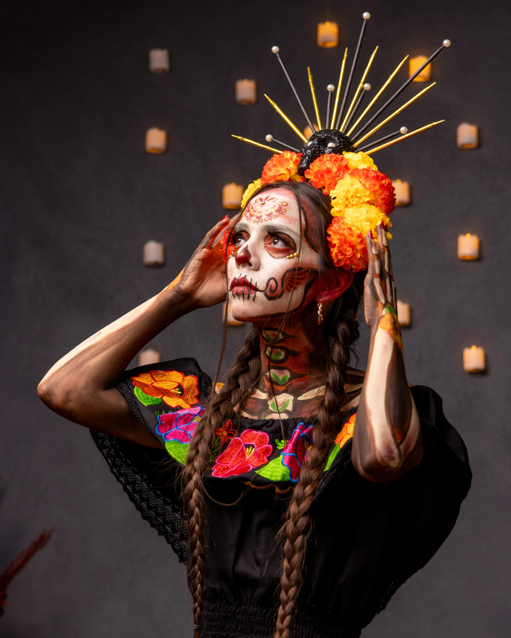 woman dressed in halloween makeup at outdoor event