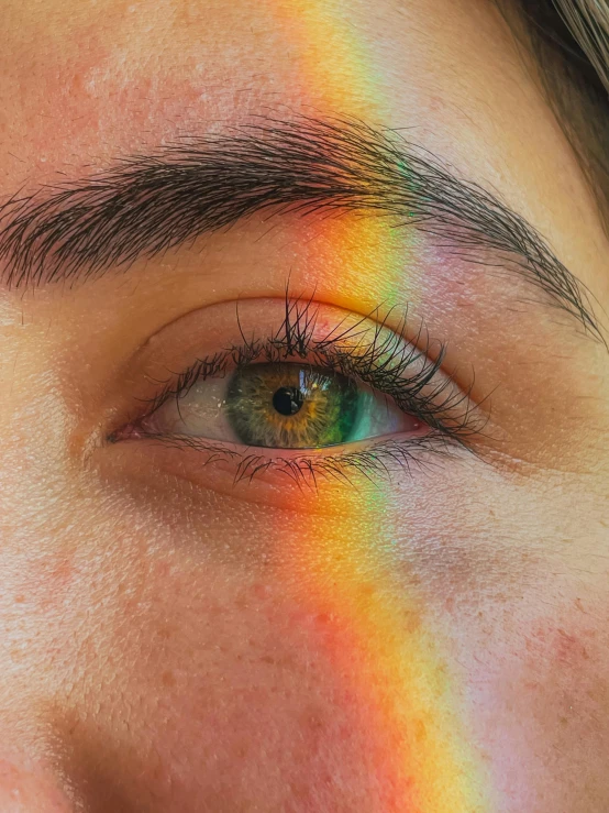 the eye is reflecting light through the colors of the rainbow