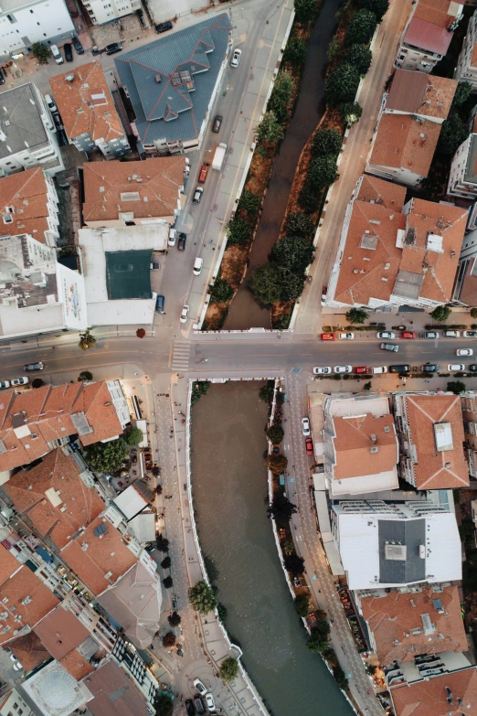 a aerial s of two roads that lead up to different buildings