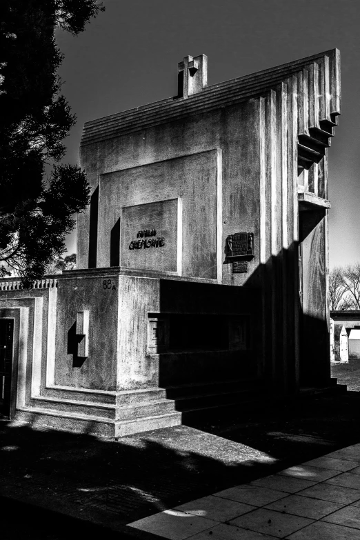 black and white po of front entrance to a building