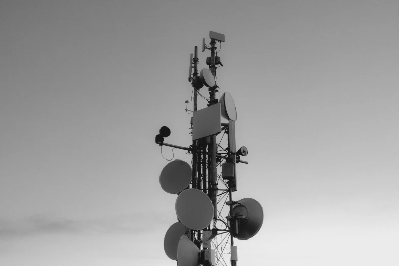 a black and white po of an antenna tower