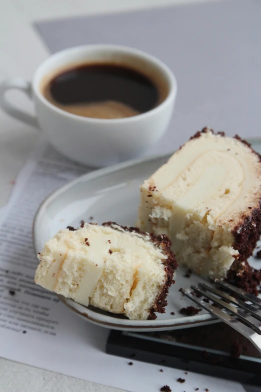 piece of cake and coffee on the table