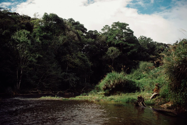 a person who is wading down some river