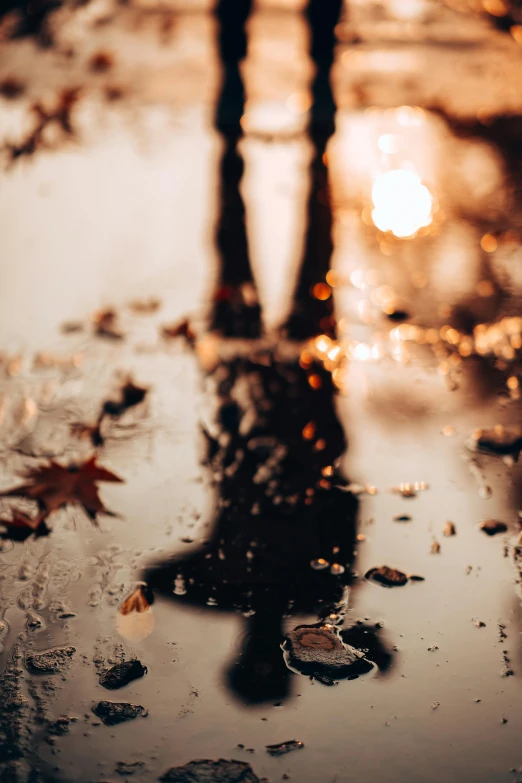 a person standing on a wet floor in the rain