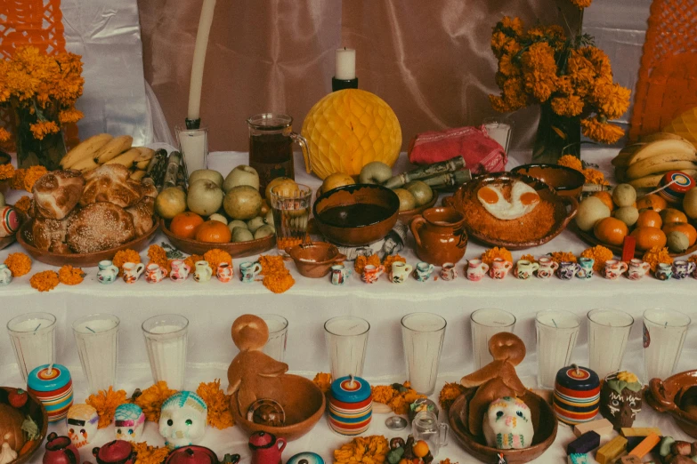 a table filled with lots of fake food