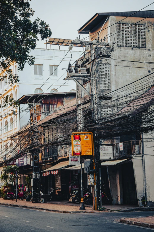 there are many old buildings lined up on this street