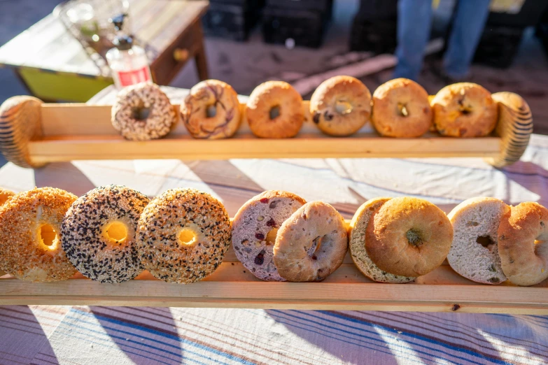 many pastries are lined up in order