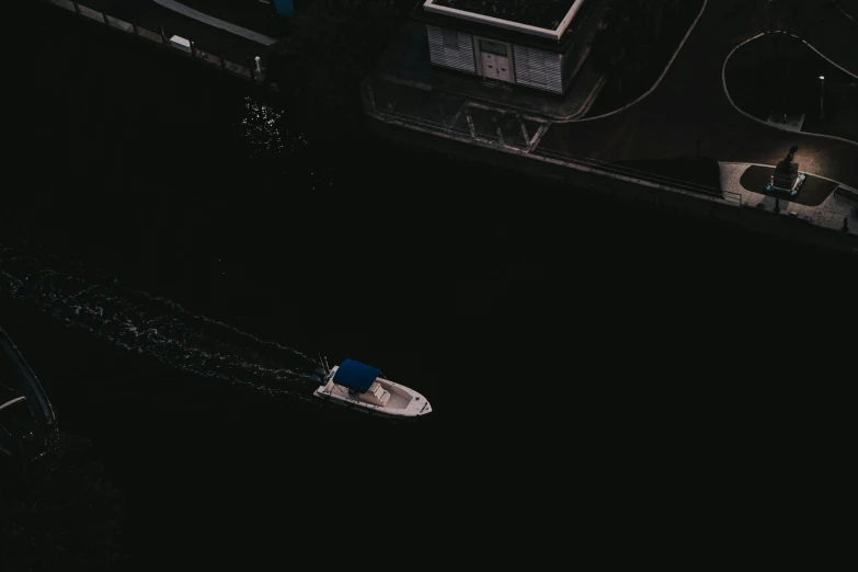 an aerial s of a boat in the water