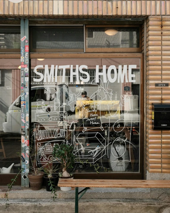 there is a store front with a window showing bikes