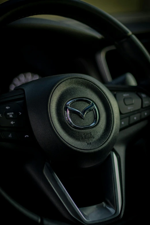 the steering wheel in the car is dark