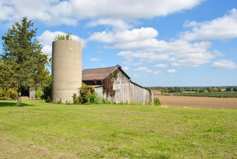 a building that is standing in the grass