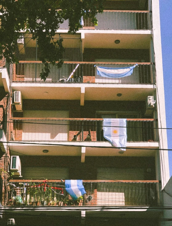 there are several balconies in the apartment building