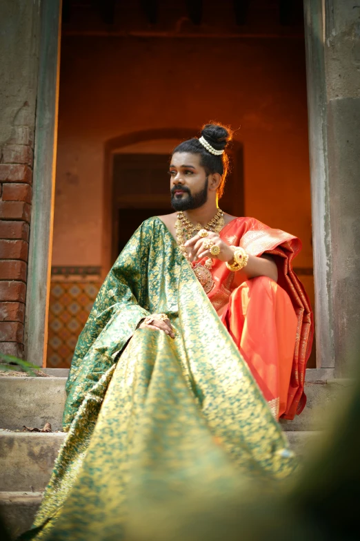 an indian bride wearing a colorful sari