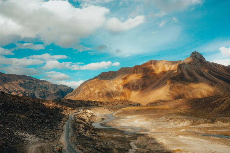 the desert landscape has a river in the middle