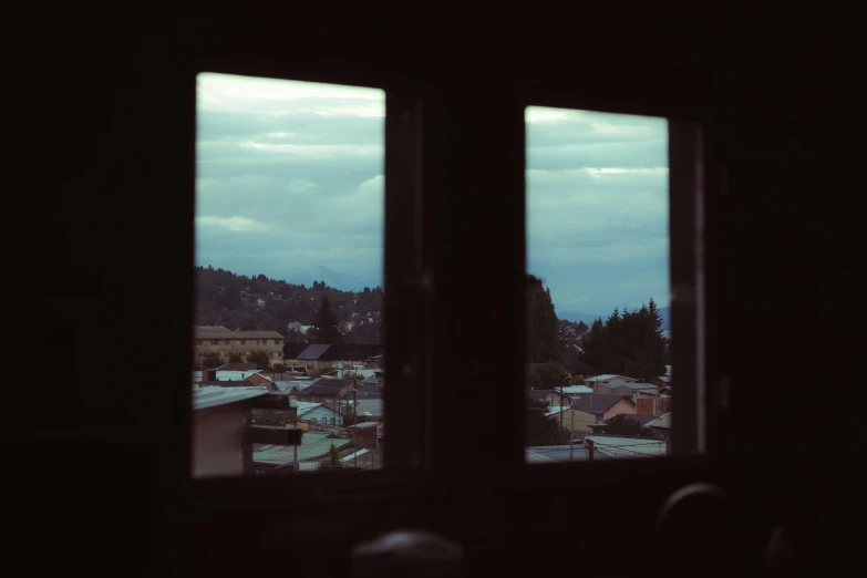 this is an image of the skyline out of a window